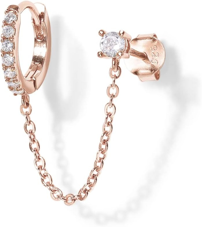 PAVOI 14K Gold Chain Earrings for Women | Double Piercing Dangle Chain...