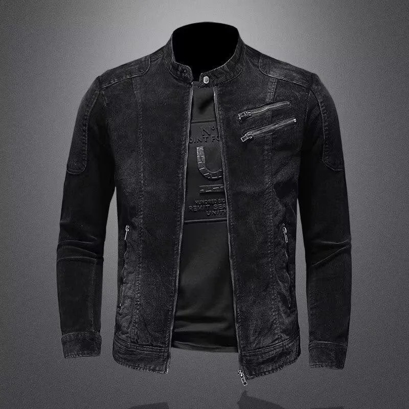 Luxury Men's Denim Jacket Loose Casual Trendy High Street Zip Pockets Coat