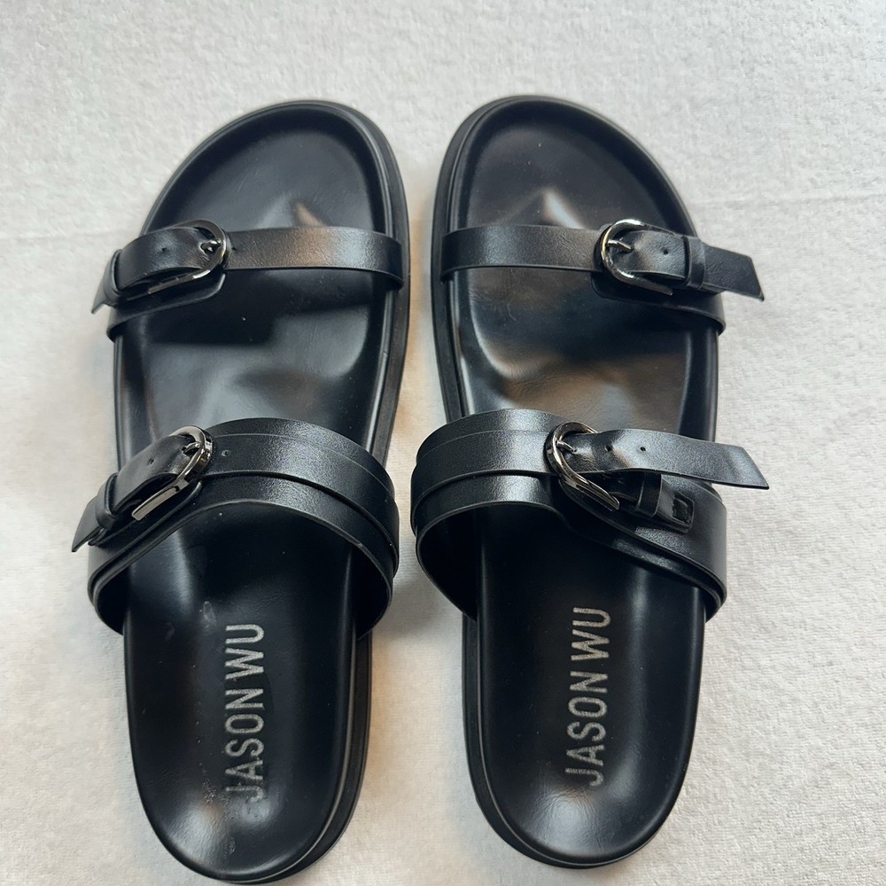 Jason Wu Rhonda Black Double Strap Buckle Slide Sandals Women’s Size 7.5 Casual