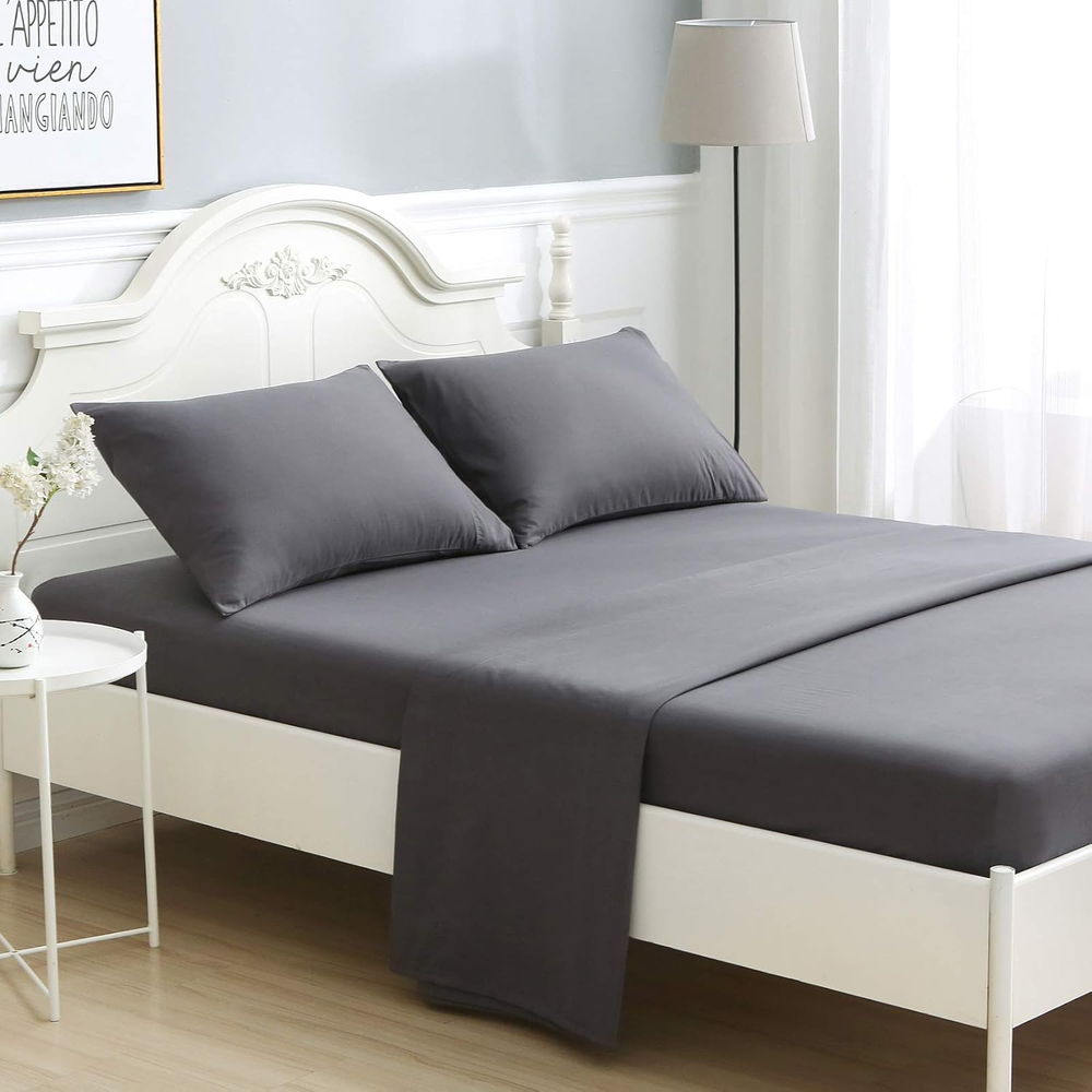 Grey Queen 4-Piece Luxury 1800 Series Microfiber Soft Bed Sheet Set