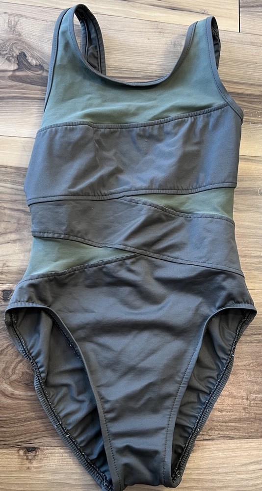 Miraclesuit One Piece Swimsuit Olive Green Colorblock Tummy Control Sz 8 READ