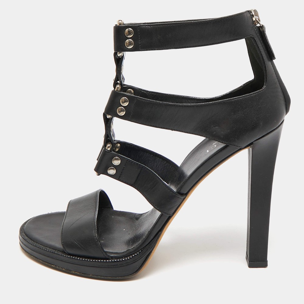 Gucci Black Leather Studded Gladiator Sandals Size 39