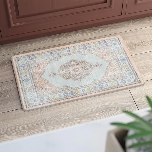 Boho Pink Kitchen Mats Cushioned Anti Fatigue Mats, Non-Slip Kitchen Floor