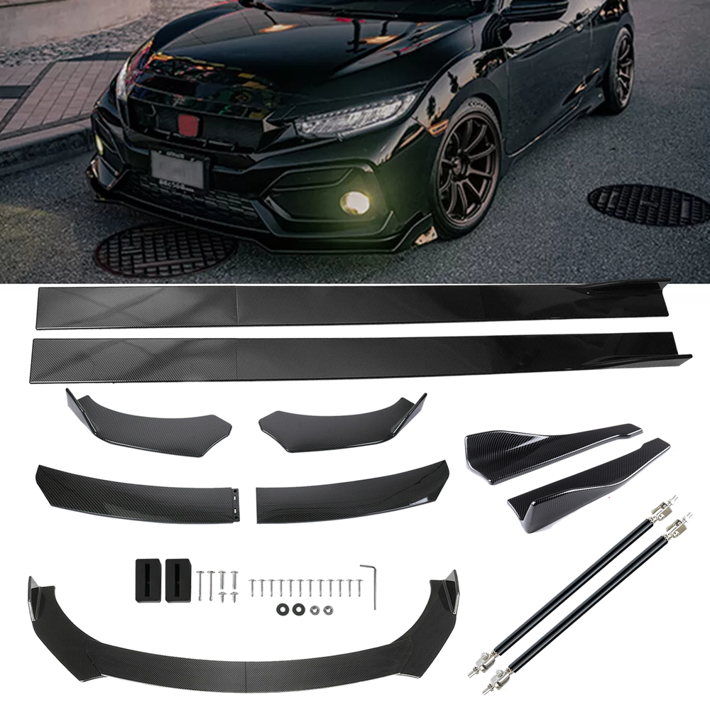Front Lip Chin Bumper Body Kits Side Skirt For Honda Civic Si / Carbon Fiber