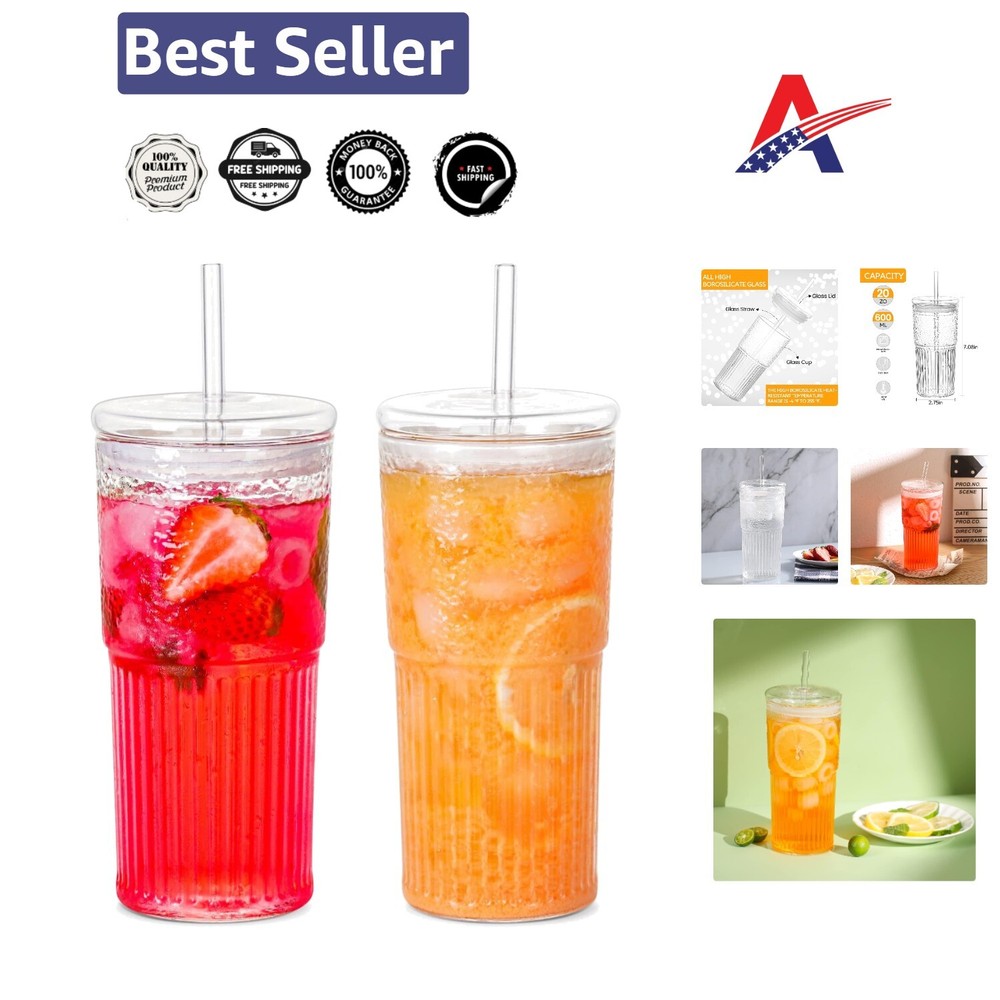 20 Oz BPA-Free Glass Cups with Elegant Lids & Straws - Ideal for Home & Travel