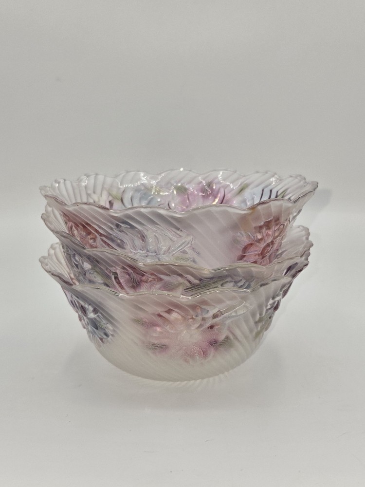 Vintage Floral Frosted Glass Bowls Set of 3