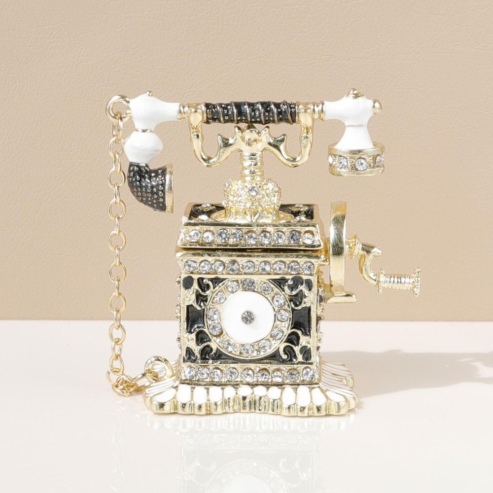 Jewelry Box Metal Multicolor Telephone Small Romantic Carved Enameled Magnetic