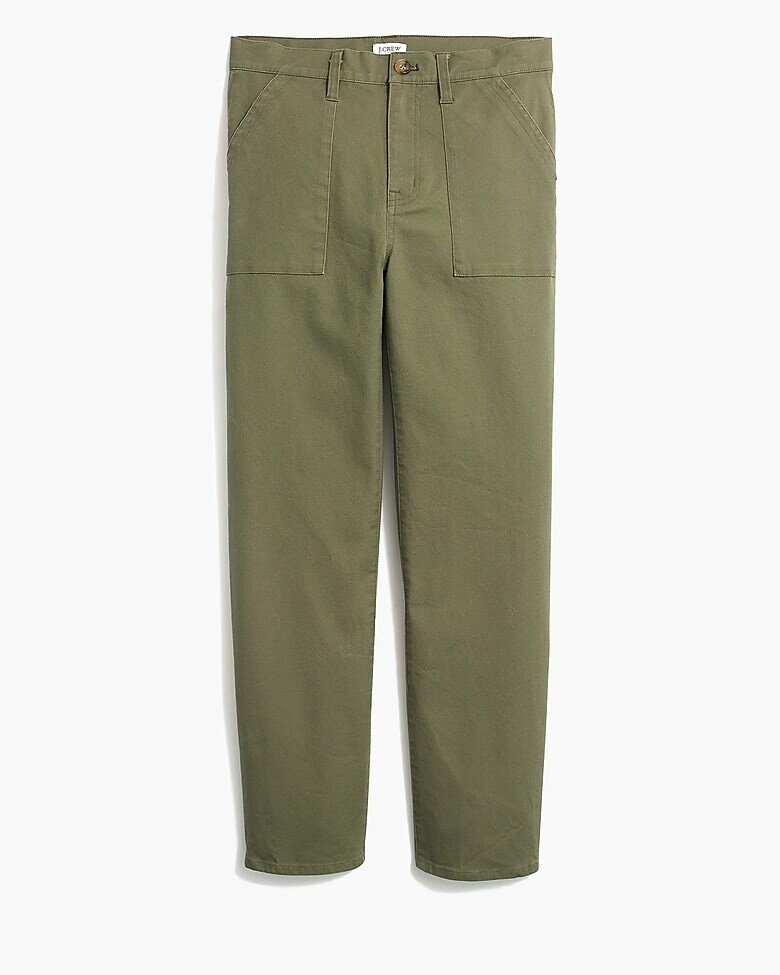 J Crew Olive Green High Rise Utility Straight Pants Stretch Canvas Sz 30
