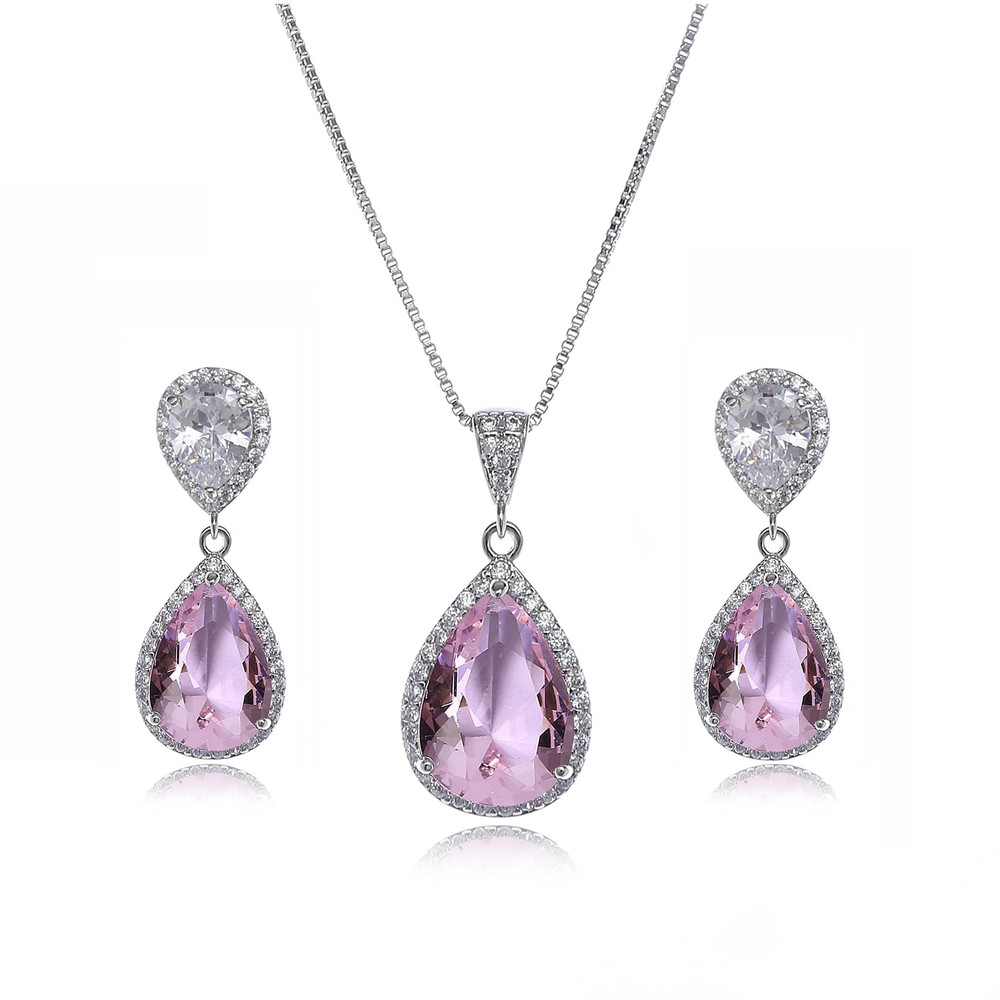 AMYJANE Elegant Jewelry Set for Women - Silver Teardrop Clear Cubic Zirconia ...