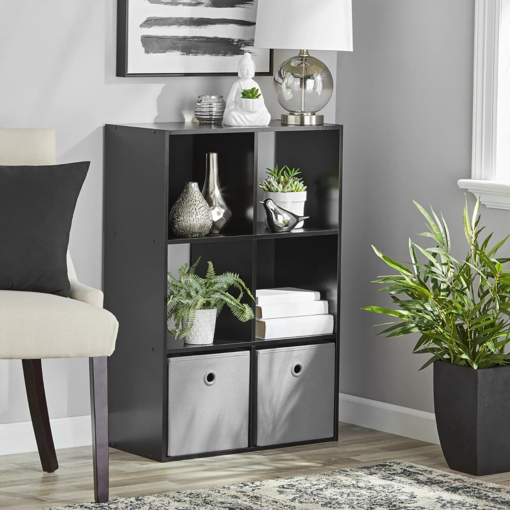 Mainstays 11-Inch 6-Cube Black Storage Organizer for Home Organization