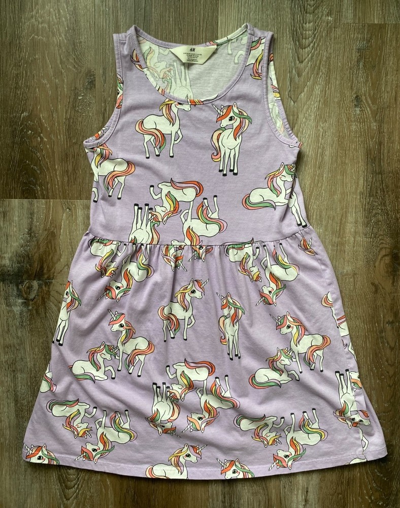 H&M lavender unicorn patterned fit & flare dress~girl's size 8/10~sleeveless