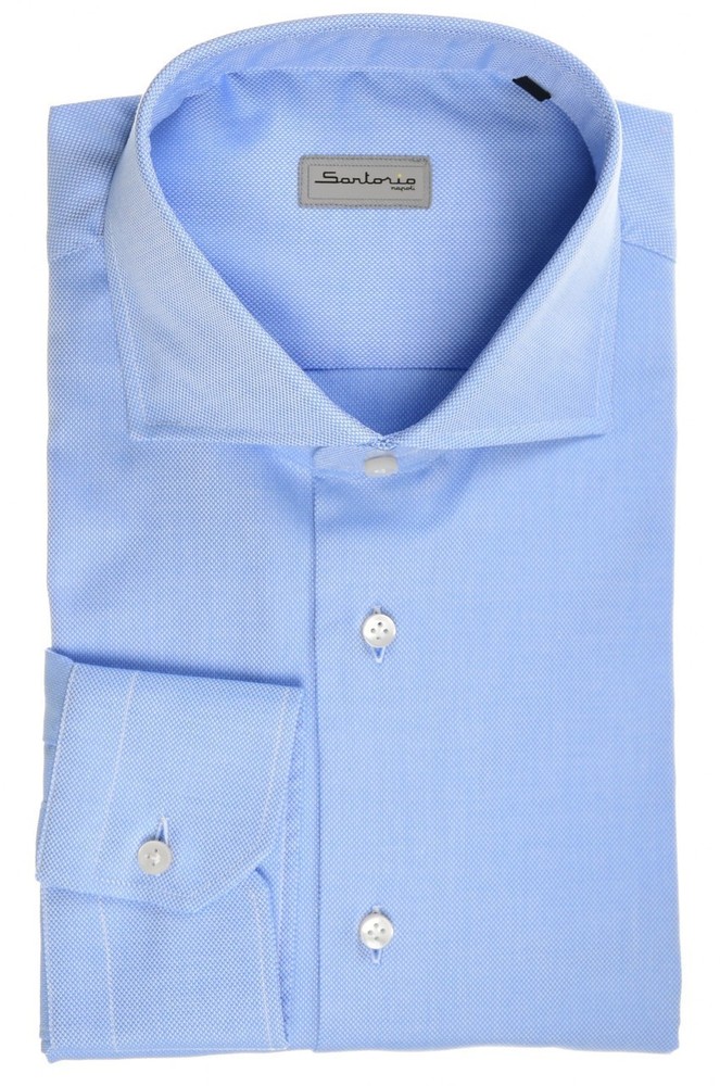 SARTORIO by Kiton Napoli Nailhead Blue Cotton Spread Collar Dress Shirt 18 45