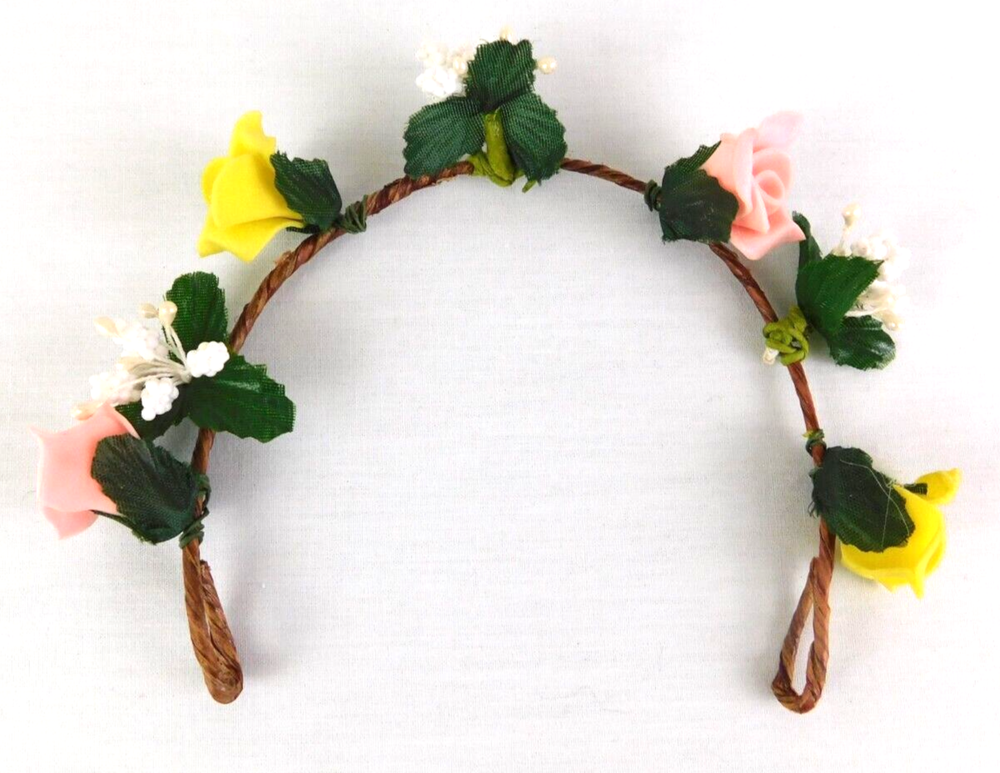 Fairy Flower Headband Tiara Pink Yellow Rose Twig Handmade Hair Accessory