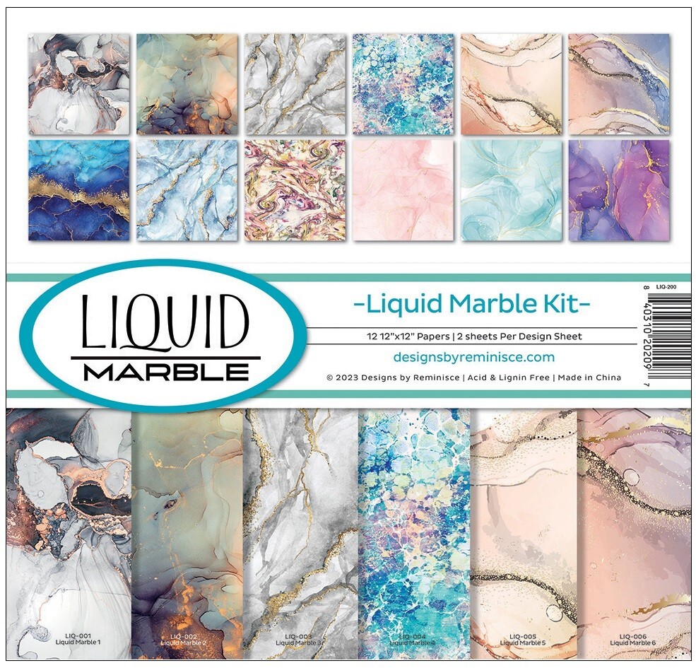 Liquid Marble Kit, 12 DS scrapbook papers - Reminisce LIQ200