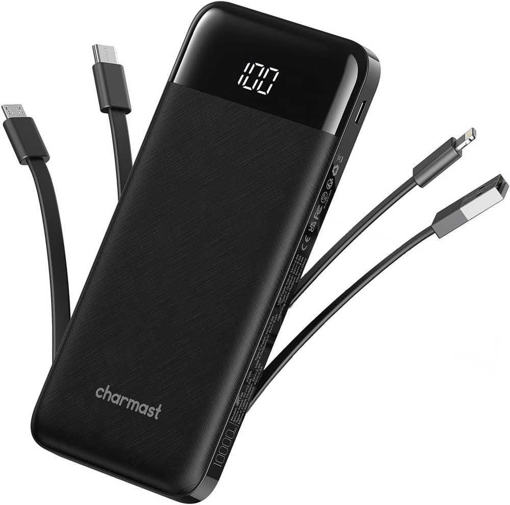Slim 10 Portable Charger with Built-in Cables