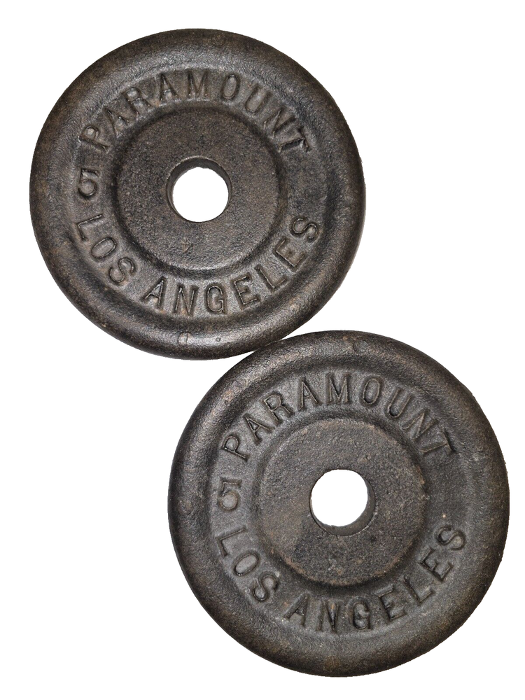 Vintage Paramount Los Angeles set  5lbs Barbell Bar Dumbbell Weight Plate