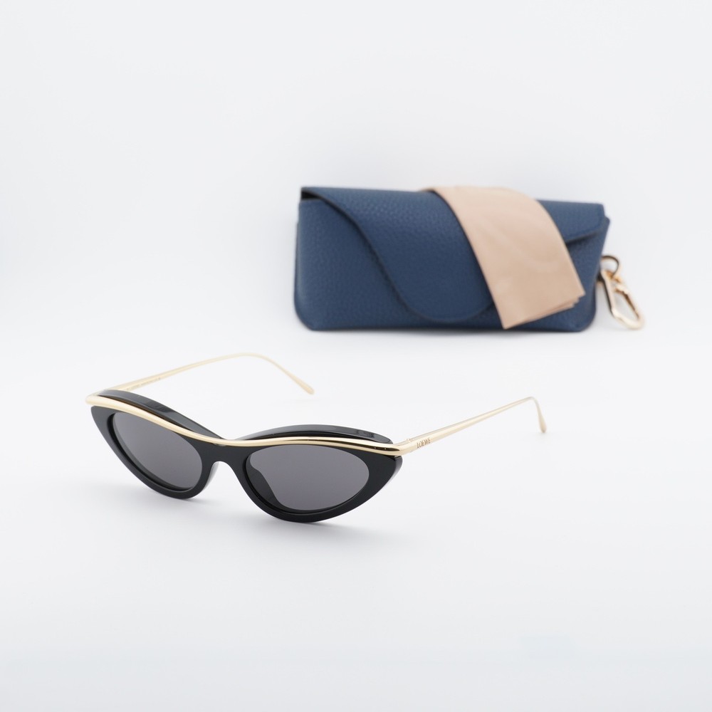 Loewe LW40166I 01A Shiny Black/Gold/Grey 51-17-140 Sunglasses New Authentic