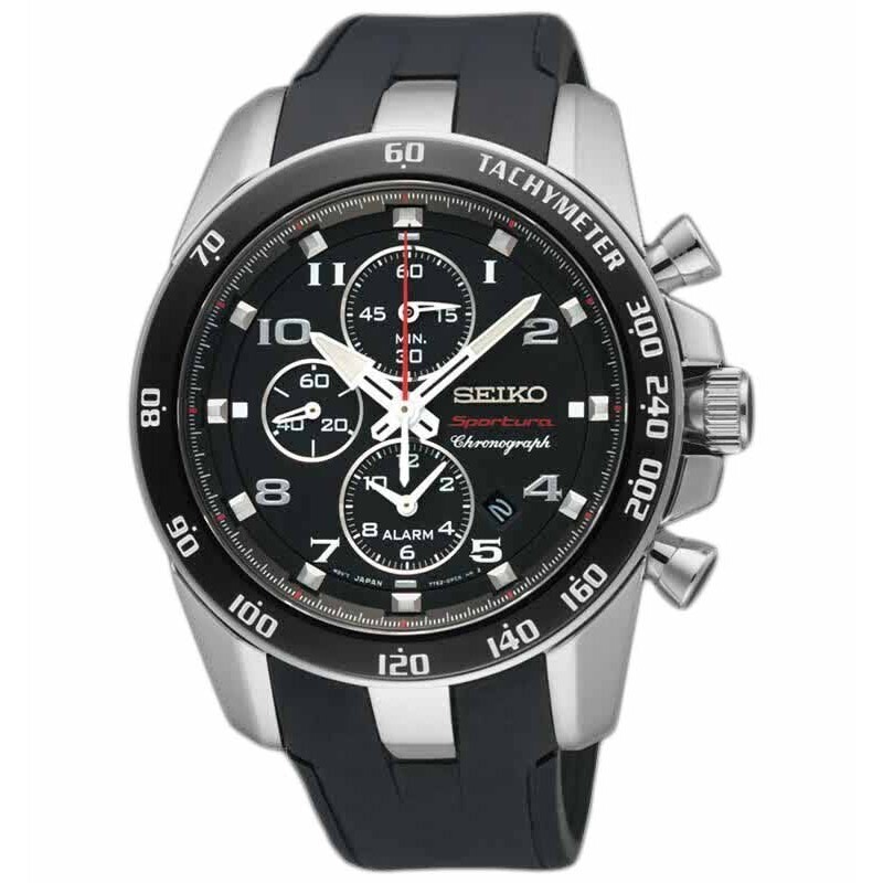 Seiko Sportura Chronograph Black Silver Men's Watch SNAE87P1