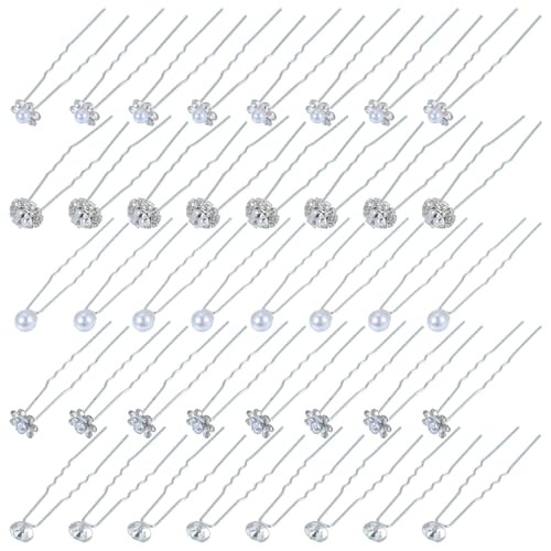 40 Silver Rhinestone Pearl Hair Pins for Wedding Bridal Decoration