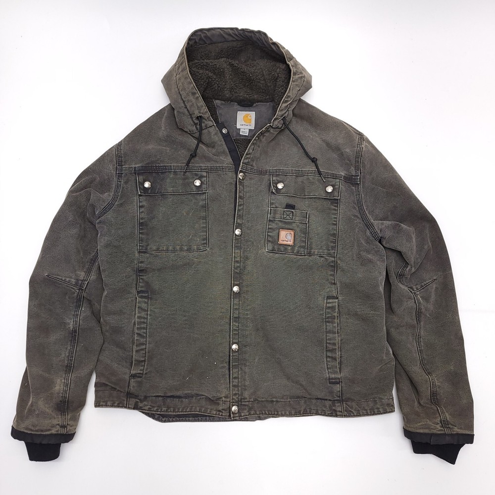 Carhartt Men's Sherpa-Lined Multi-Pocket Sandstone Jacket J284 Black Large