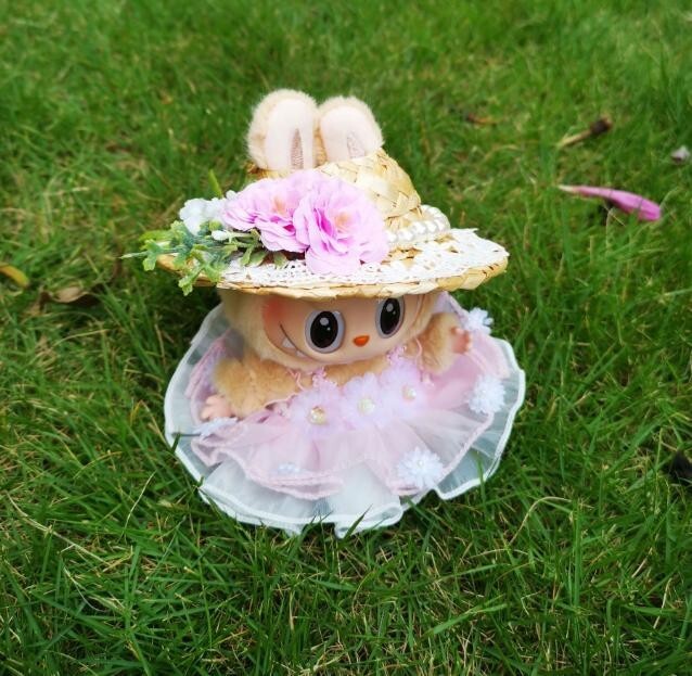 POP MART Monsters Labubu Plush Doll Pink Flower Dress Set No Dolls