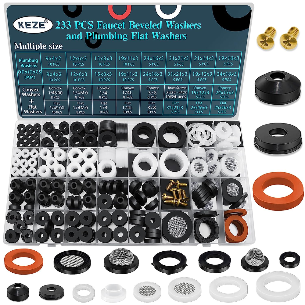 233 Pcs Plumbing and Faucet Washers Assortment Kit for Assorted Spigot Water