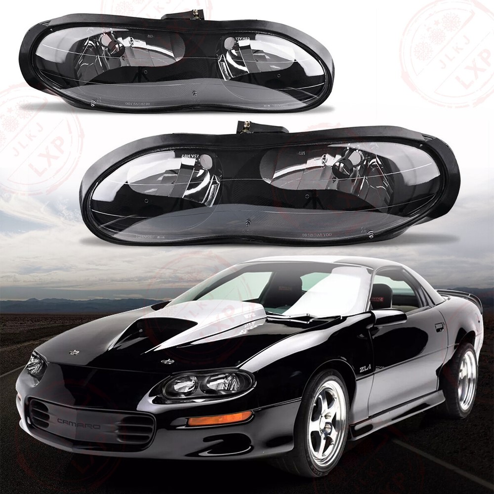 Fits Chevy Camaro Z28 SS 98-02 Black Housing Headlights Assembly Pair Headlamp