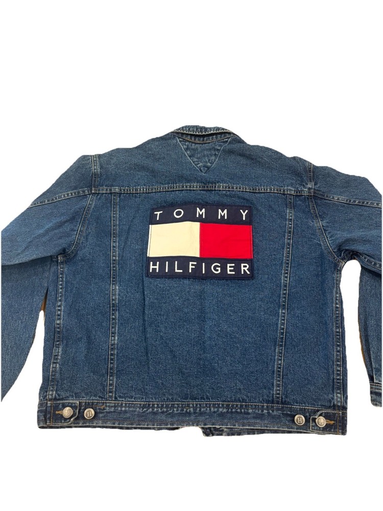 Vintage 90s Tommy Hilfiger Denim Jacket XL Y2K Flag Patch Rare 2000s