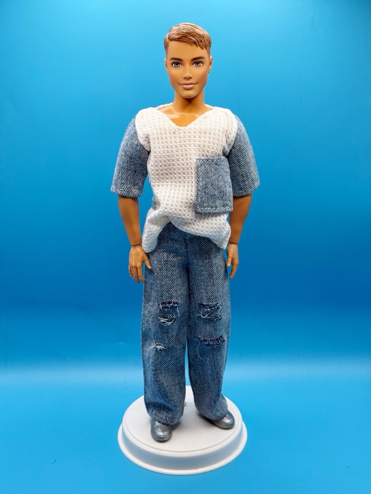 Hand-sewn Tshirt And Denim Pants Set For Ken Doll