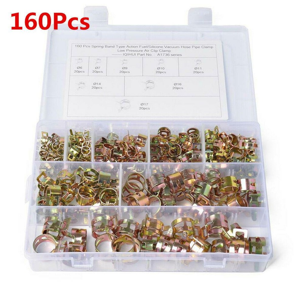 160Pcs Car Spring Clip Fuel Line Hose Water Pipe Air Tube Clamp Fastener Kits