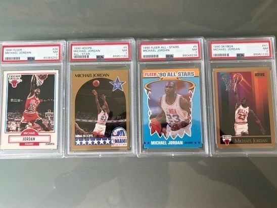 Michael Jordan PSA 7 Graded 4 Card Lot – 1990 SkyBox, Fleer & Hoops All-Stars
