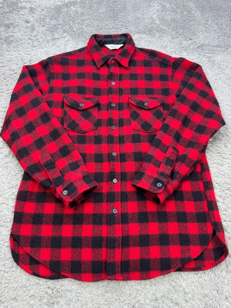 Vtg 60s 70s Woolrich Men XL Red Buffalo Plaid Wool Western Flannel Jacket