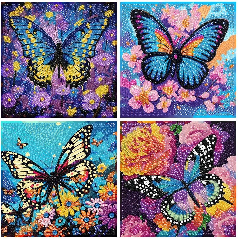 5D Diamond Art Kits for Kids, 4 Pcs Colorful Butterfly Kid'S DIY Diamond Big Gem