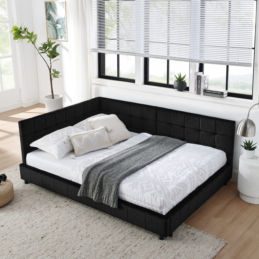 Full Size Upholstered Tufted Sofa Bed Frame with Comfortable Backrest-image