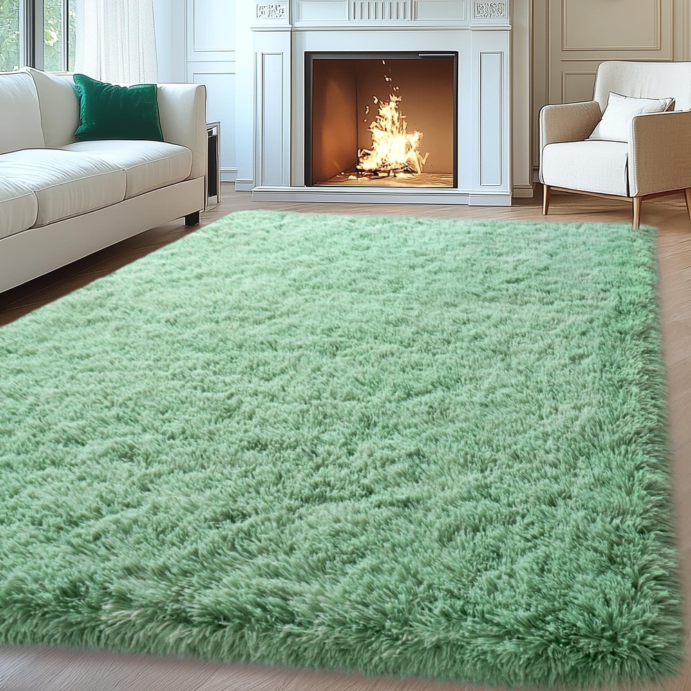 Shag Fluffy  Green Large Area Rug 8x10 For Living Room Carpet Clearance Sale New-image