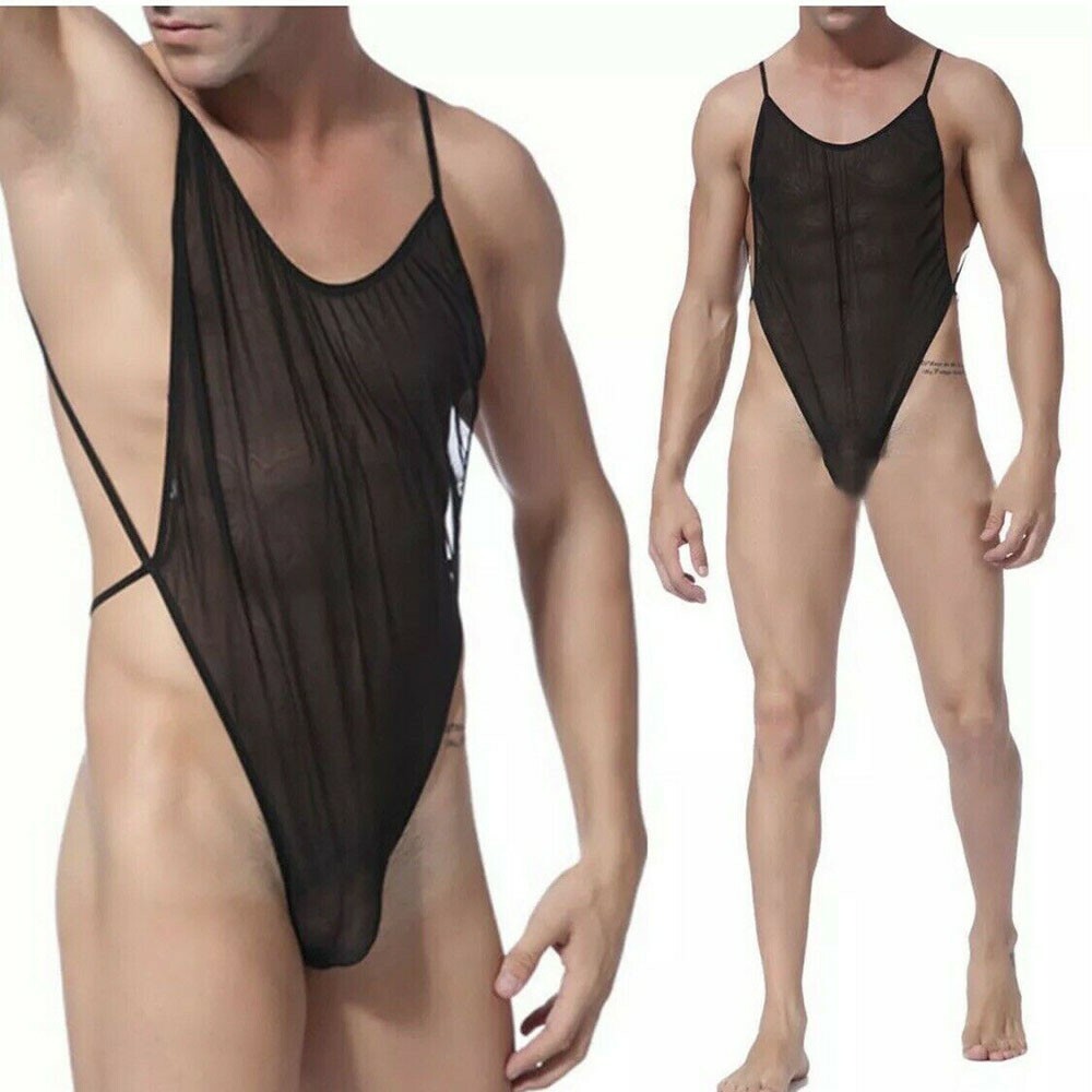 Mens Sexy See Through Lingerie Backless Sheer Mesh Gays Underwear Thong Bodysuit