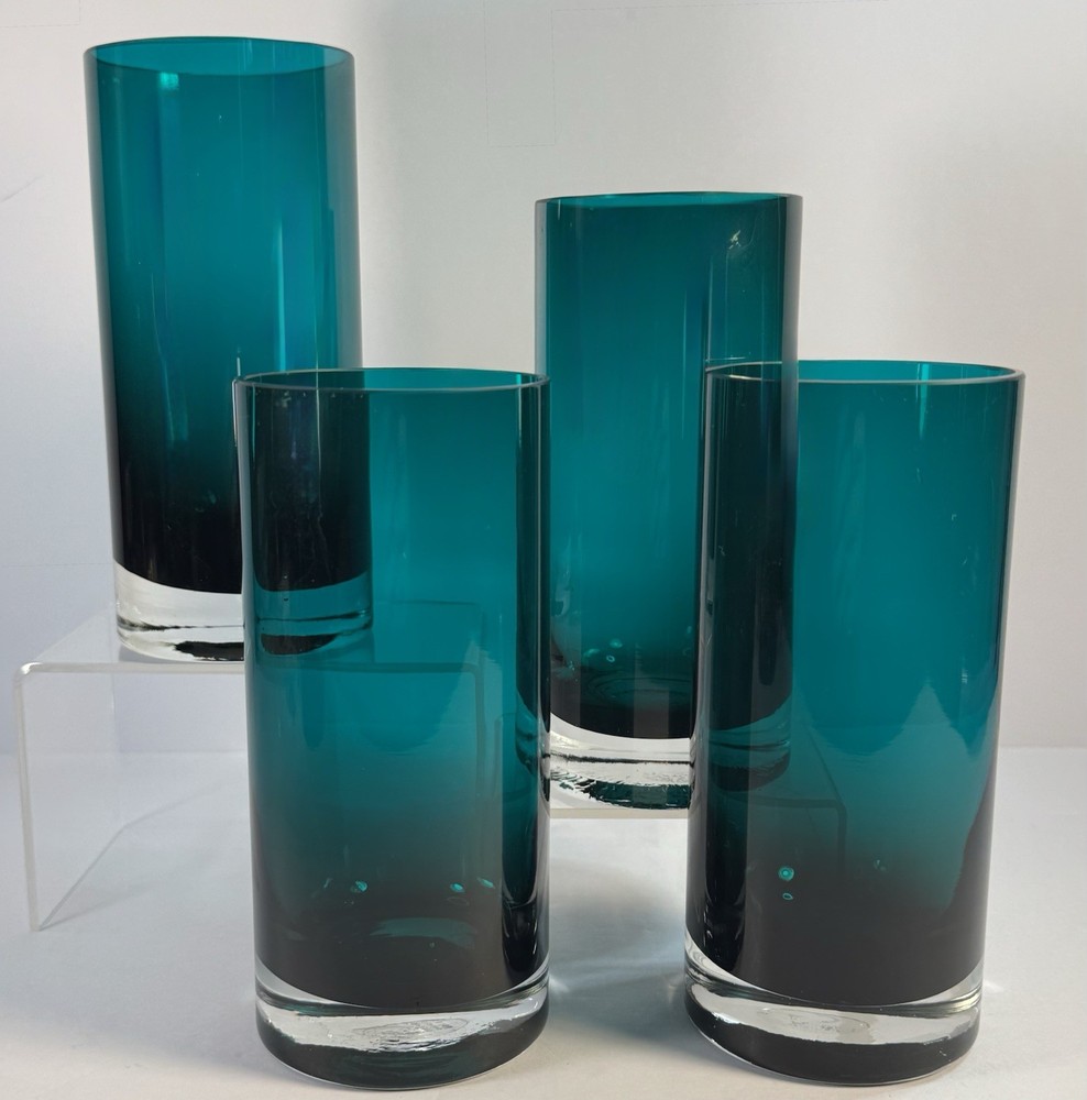 Elegant Teal Blown Glass Tumblers – Set of 4 Modern Barware