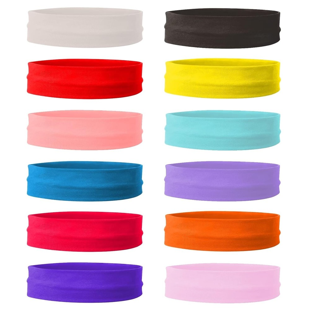 12-Pack Stretch Yoga Headbands for Women - Soft Elastic Sports Hairbands in Mixed Colors
