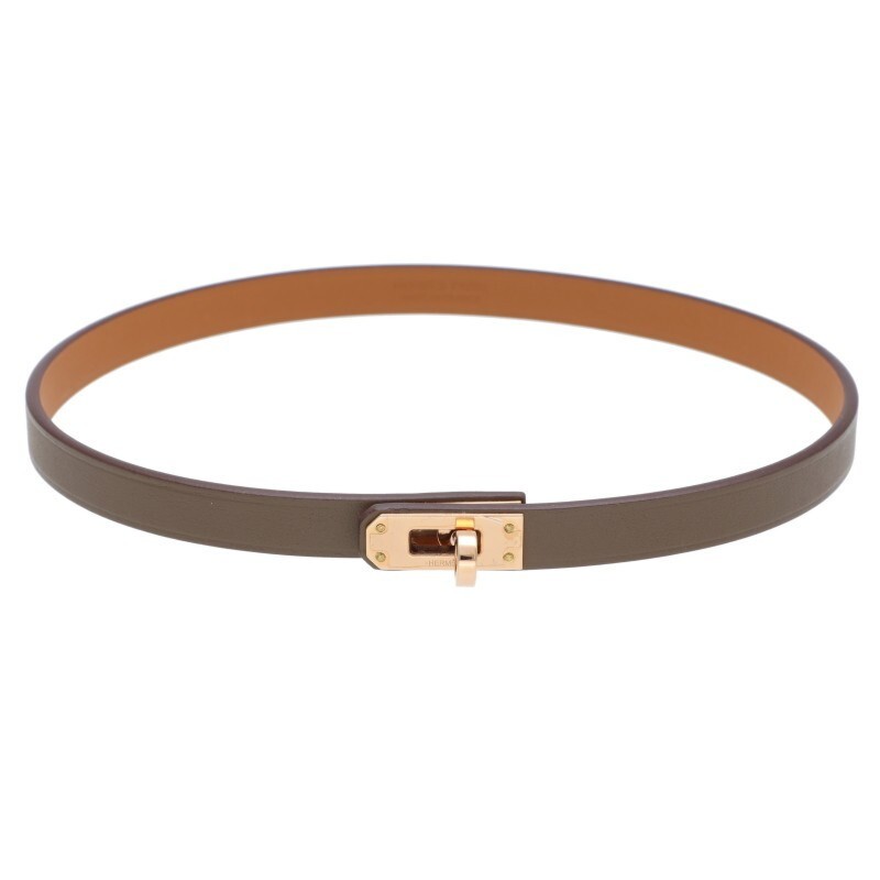 Hermes Mini Kelly W Engraved Swift Leather Etoupe Choker Necklace  206875