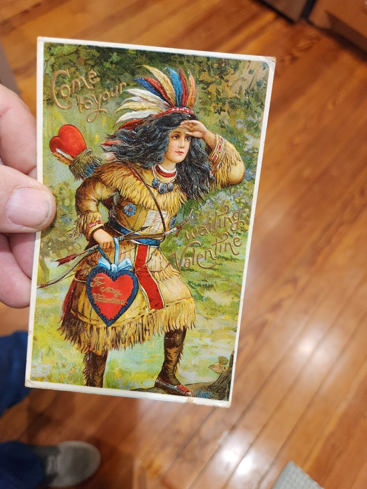 early Valentine Card with Native American Indian ,in Color