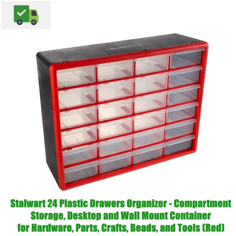Stalwart 24 Plastic Drawers Organizer - Compartment Storage, Desktop and Wall Mo