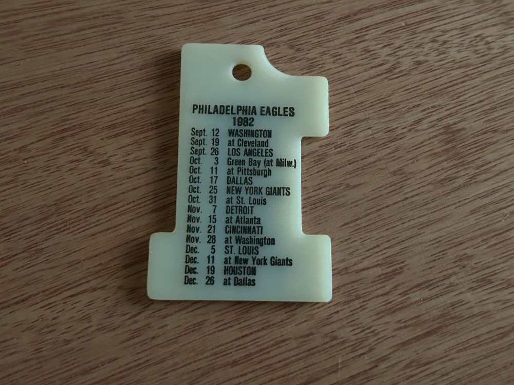 Philadelphia Eagles 1982 Schedule Fob From Keychain Spring House Tavern PA Vtg