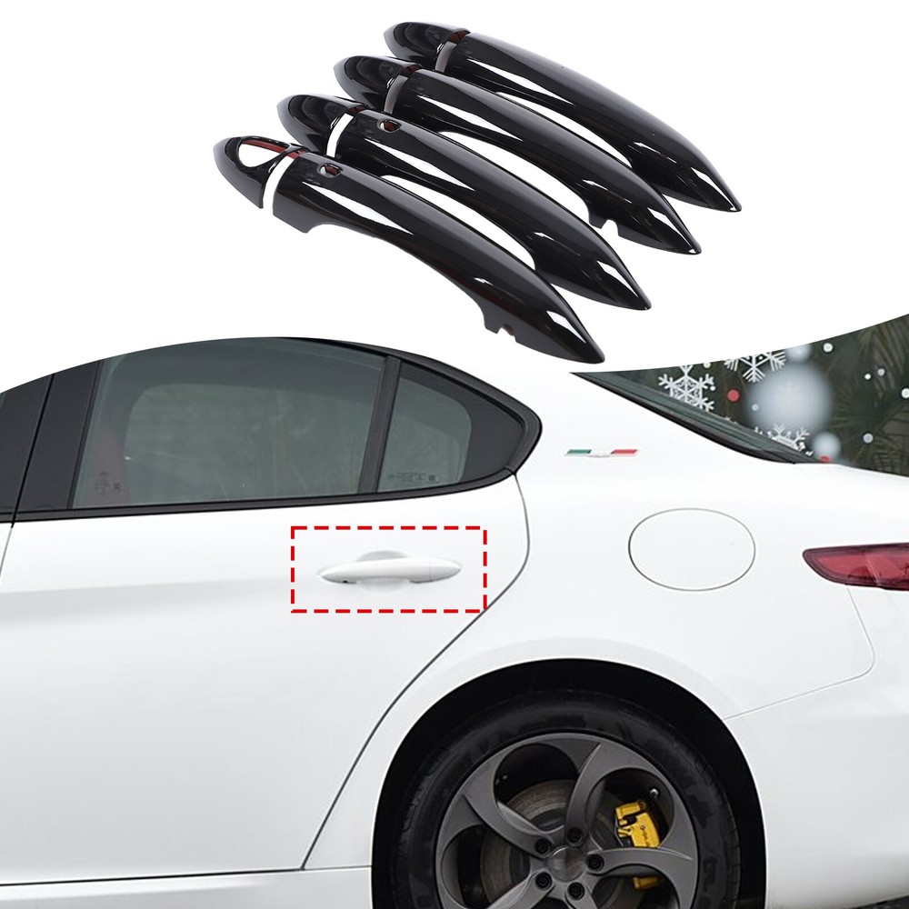 ABS Glossy Black Side Door Handle Cover Trim For Alfa Romeo Giulia 2017-2021
