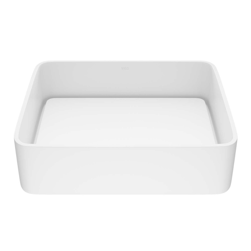 White Matte Stone Vessel Sink 18 Inch Jasmine Design Vigo VG04013