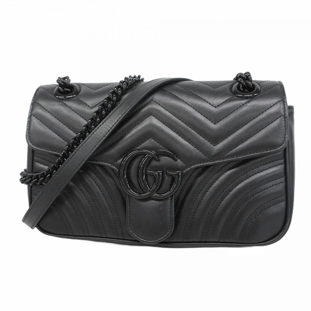 GUCCI GG Marmont Black Leather Shoulder Bag 443497 586844