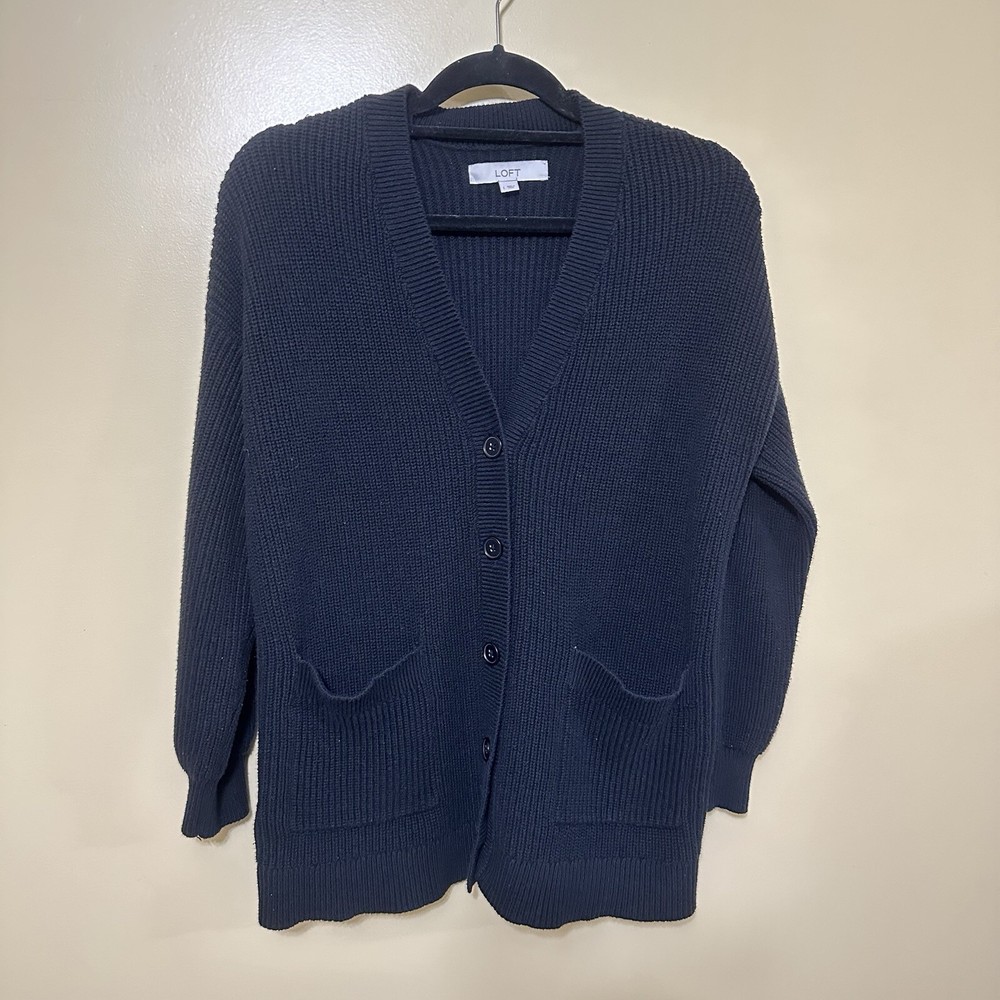 Oversized Black Button Front Cardigan for Women - Grandpa Style Sweater