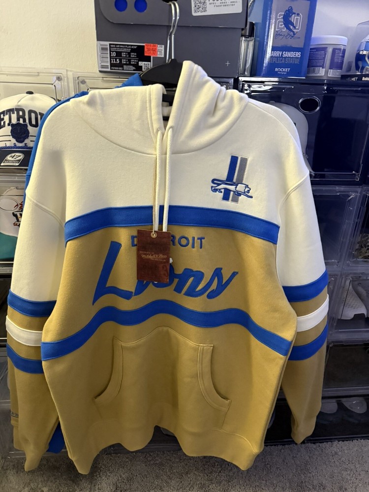 2024 Detroit Lions Mitchell & Ness Throwback Coach Hoodie - Sz L - Tan/Beige