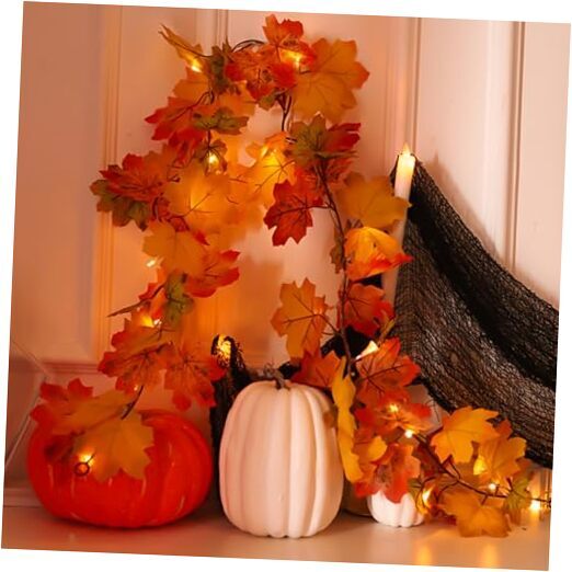 10ft Orange Fall Maple Leaf String Lights for Thanksgiving Decor