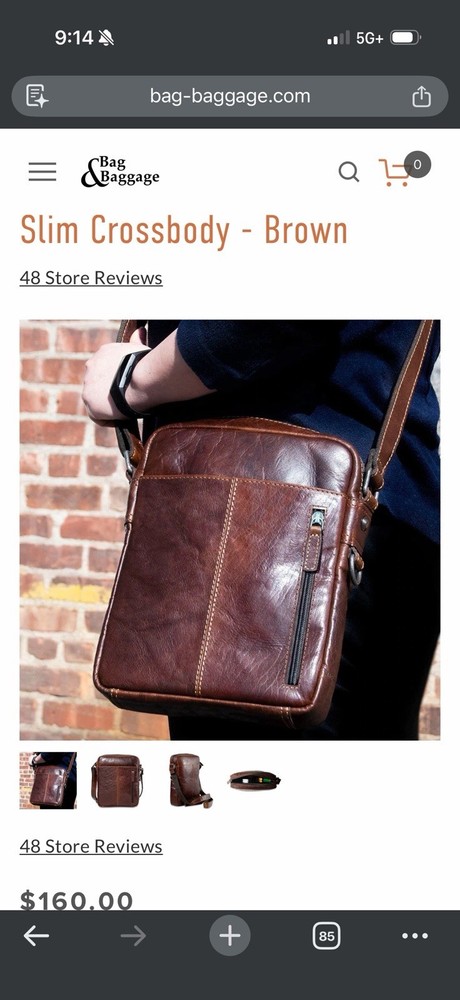 Jack Georges Voyager Slim Crossbody Bag Purse Brown Leather Zipper Front Pocket