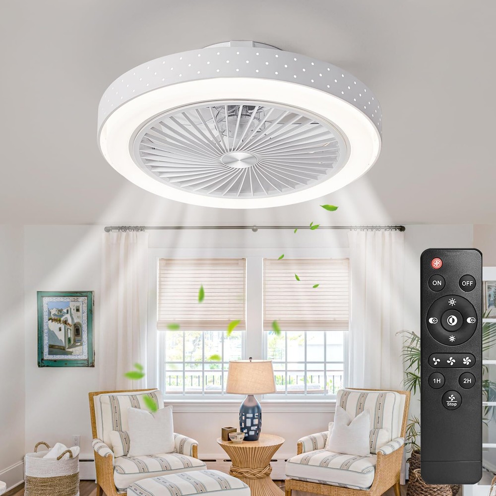 Low Profile Flush Mount Ceiling Fan with Light and Remote 3 Speed Settings